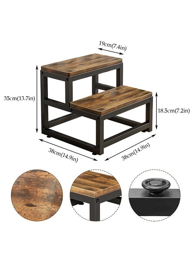 Forest Home Wooden Step Stools for Adults Kids, 2 Step Stool, Heavy Duty Wood Bedside Stepping Stool for Kichen/Bathroom/Bedside Step Stool (Brown) - Image 2