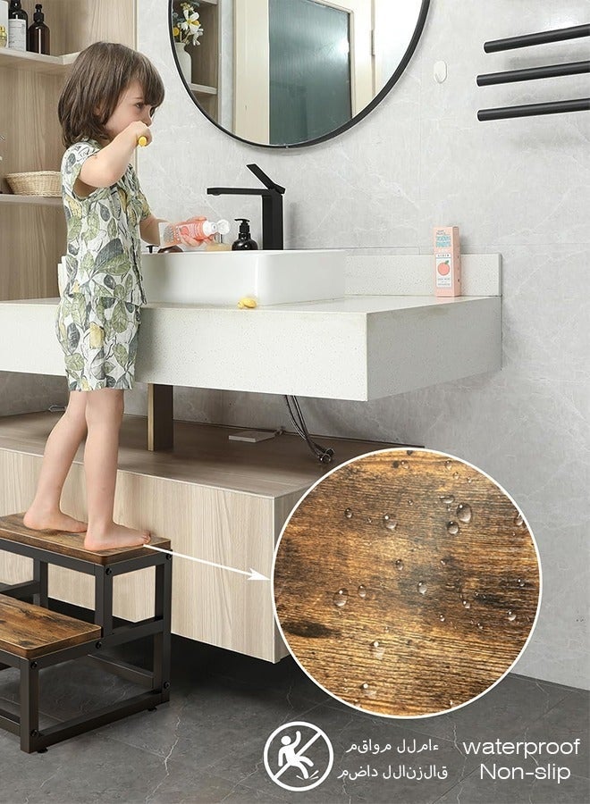 Forest Home Wooden Step Stools for Adults Kids, 2 Step Stool, Heavy Duty Wood Bedside Stepping Stool for Kichen/Bathroom/Bedside Step Stool (Brown) - Image 3