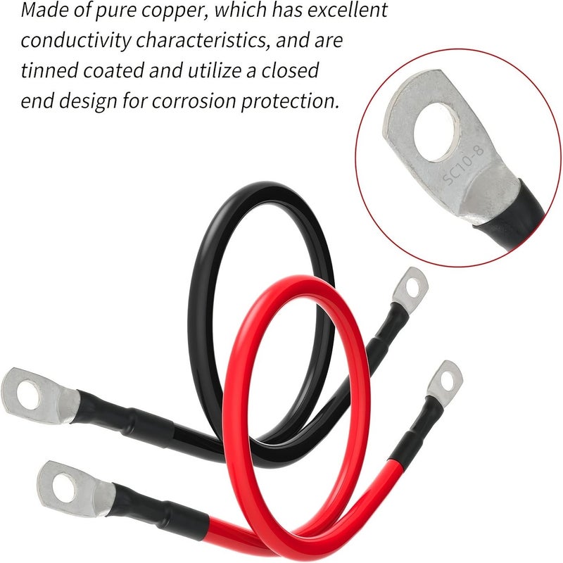 8 AWG SC10 8 Battery Cable 4 Pack 18 Inch Wire With Lugs For Boat Car RV - Image 2