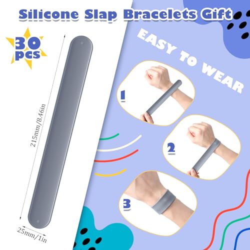 Vinsot 30 Pcs Silicone Slap Bracelets Gift for Kids DIY Slap Bands Party Favor Soft Blank Snap Wristbands Bulk for School Craft Project Painting Classroom Prizes Birthday WeddingGrey - Image 5