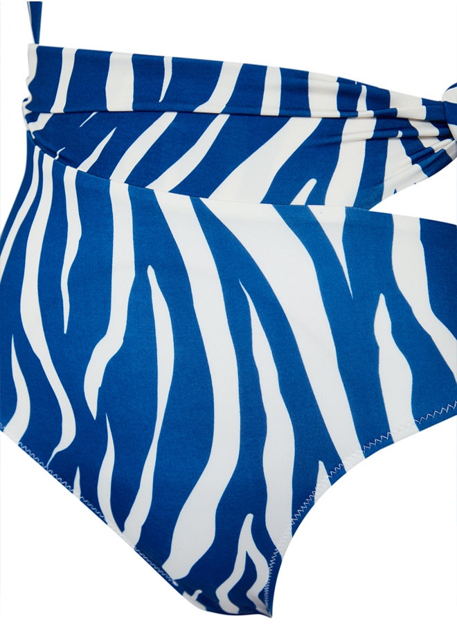 Zebra Patterned One Shoulder Cut Out/Windowed Regular Swimsuit