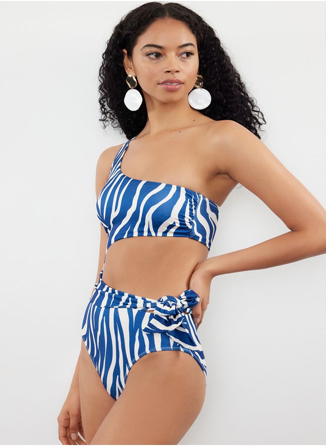 Zebra Patterned One Shoulder Cut Out/Windowed Regular Swimsuit