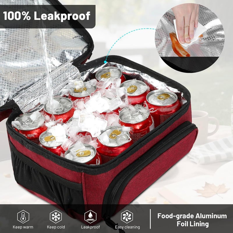 MIER Dual Compartment Lunch Bag Tote with Shoulder Strap for Men and Women Insulated Leakproof Cooler Bag, Dark Red - Image 5