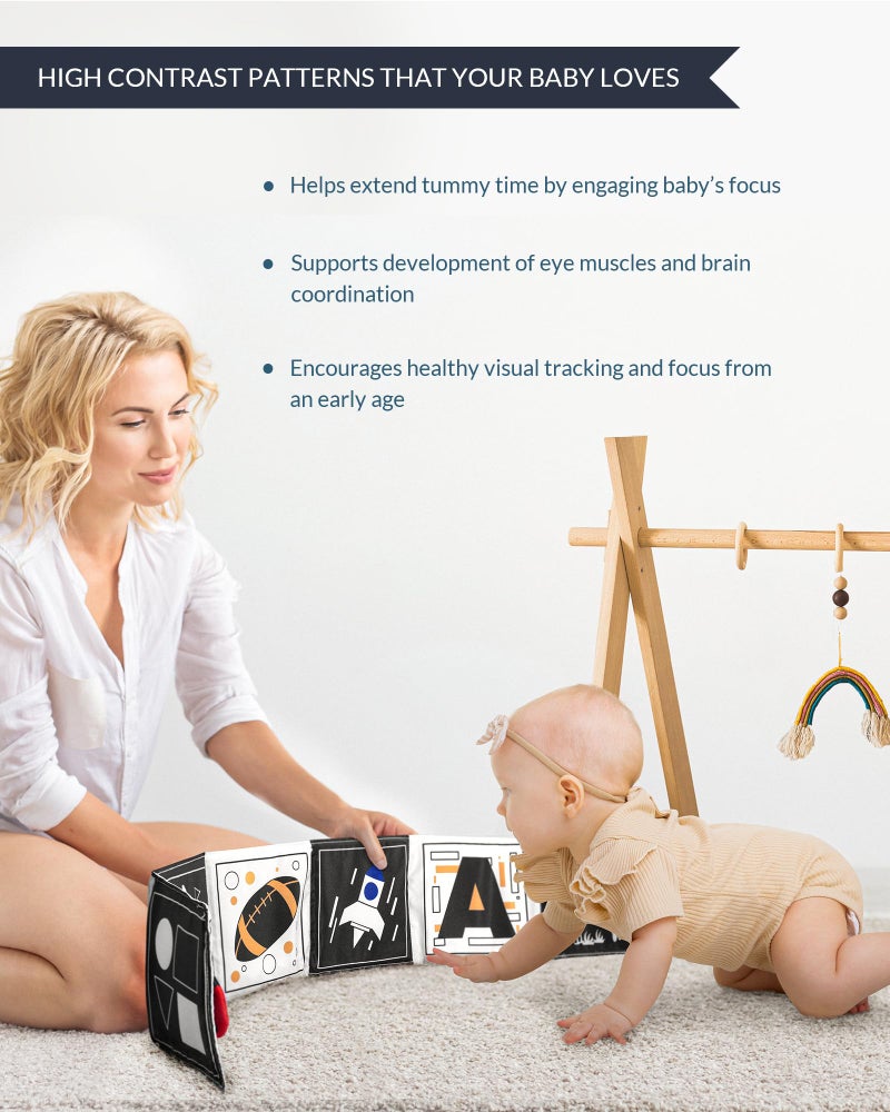 Infinno Black & White Baby Toys High Contrast Crinkle Cloth Activity Book  Infant Mirror Toys For Baby 0-6 Months  Newborn Sensory Tummy Time Toys For Infants  Baby Development Essential - Image 5