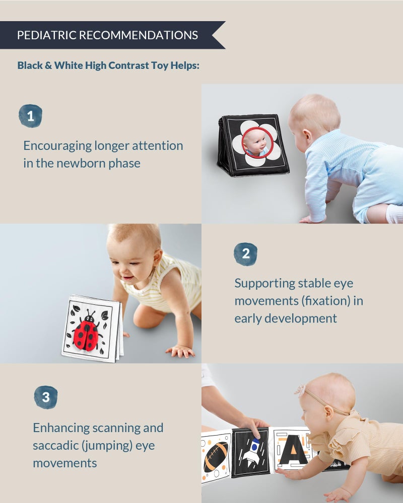 Infinno Black & White Baby Toys High Contrast Crinkle Cloth Activity Book  Infant Mirror Toys For Baby 0-6 Months  Newborn Sensory Tummy Time Toys For Infants  Baby Development Essential - Image 3