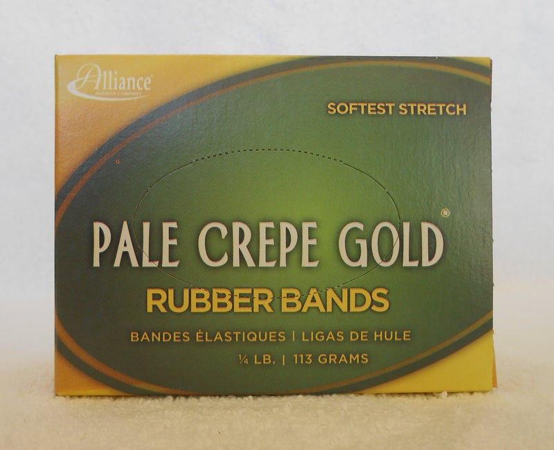 Alliance Rubber 20189 Pale Crepe Gold Rubber Bands Size #18, 1/4 lb Box Contains Approx. 551 Bands (3" x 1/16", Golden Crepe) - Image 1
