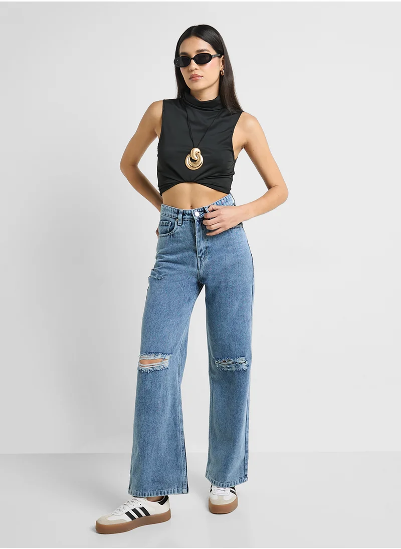 Ginger High Rise Distressed Wide Leg Jeans