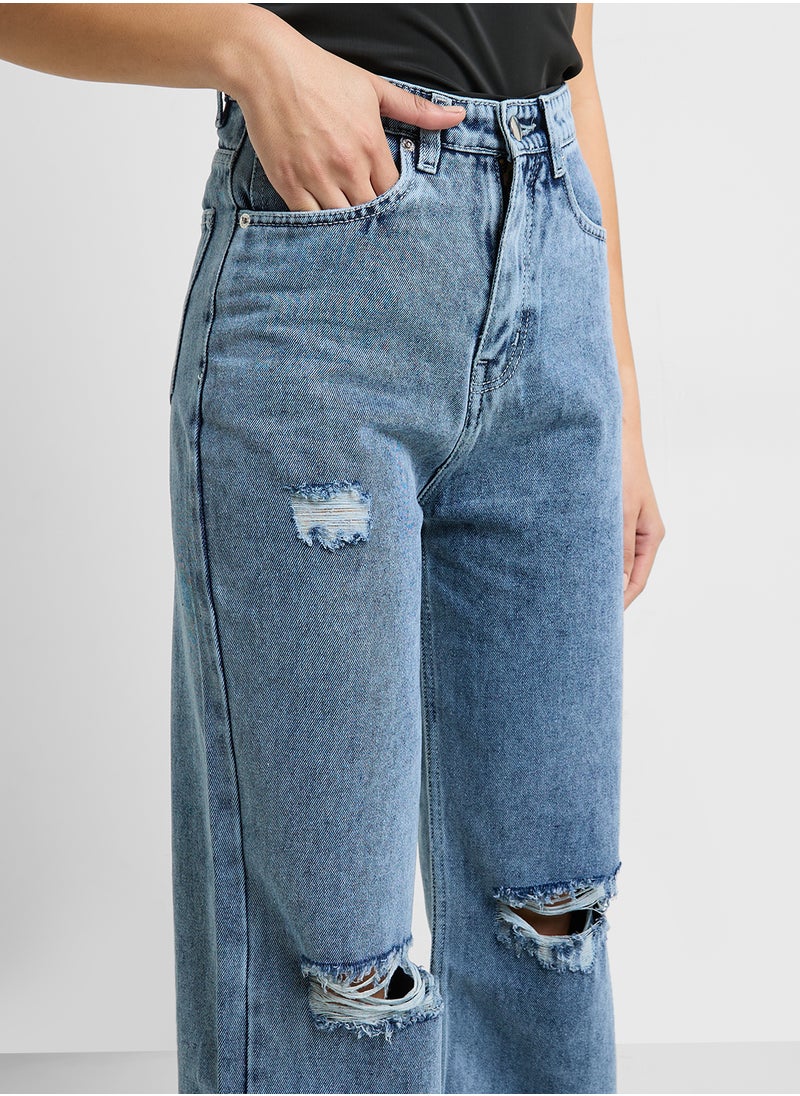 Ginger High Rise Distressed Wide Leg Jeans  - Image 4
