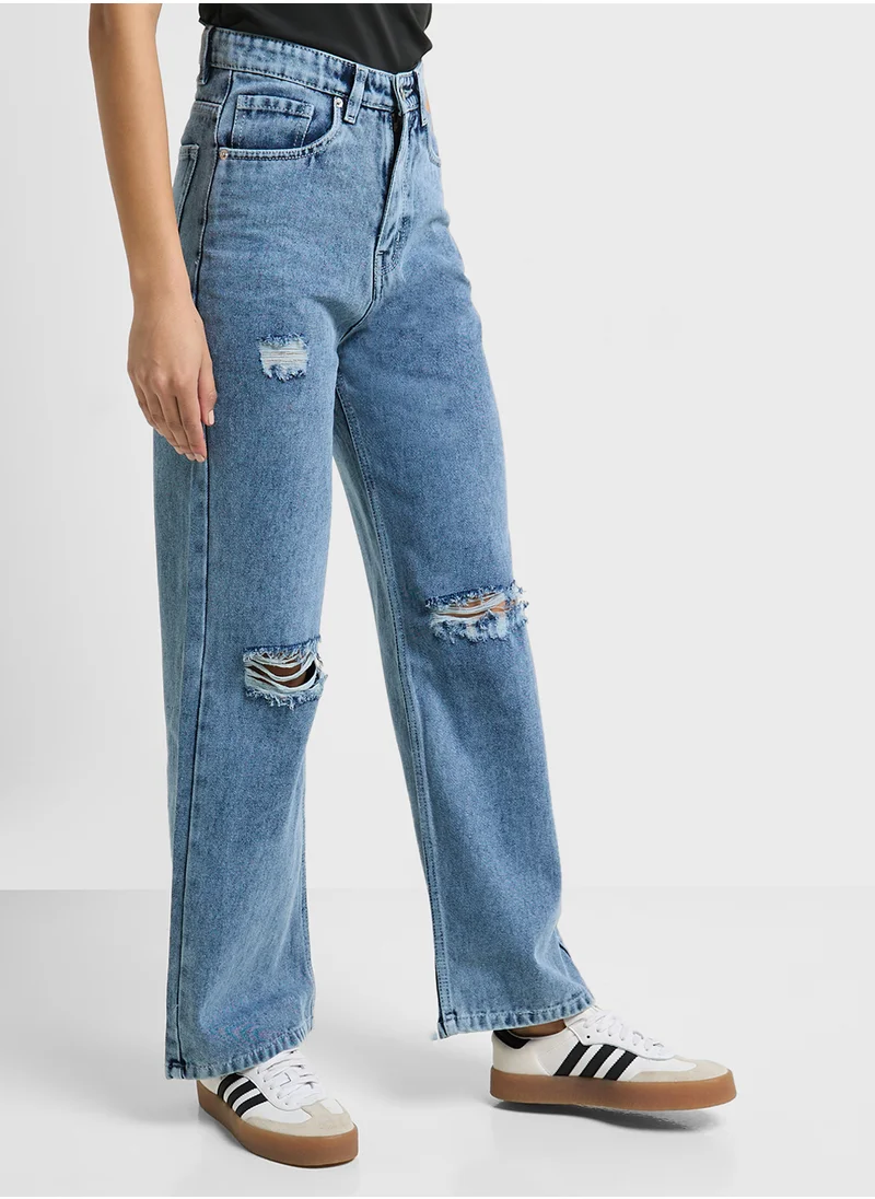 Ginger High Rise Distressed Wide Leg Jeans