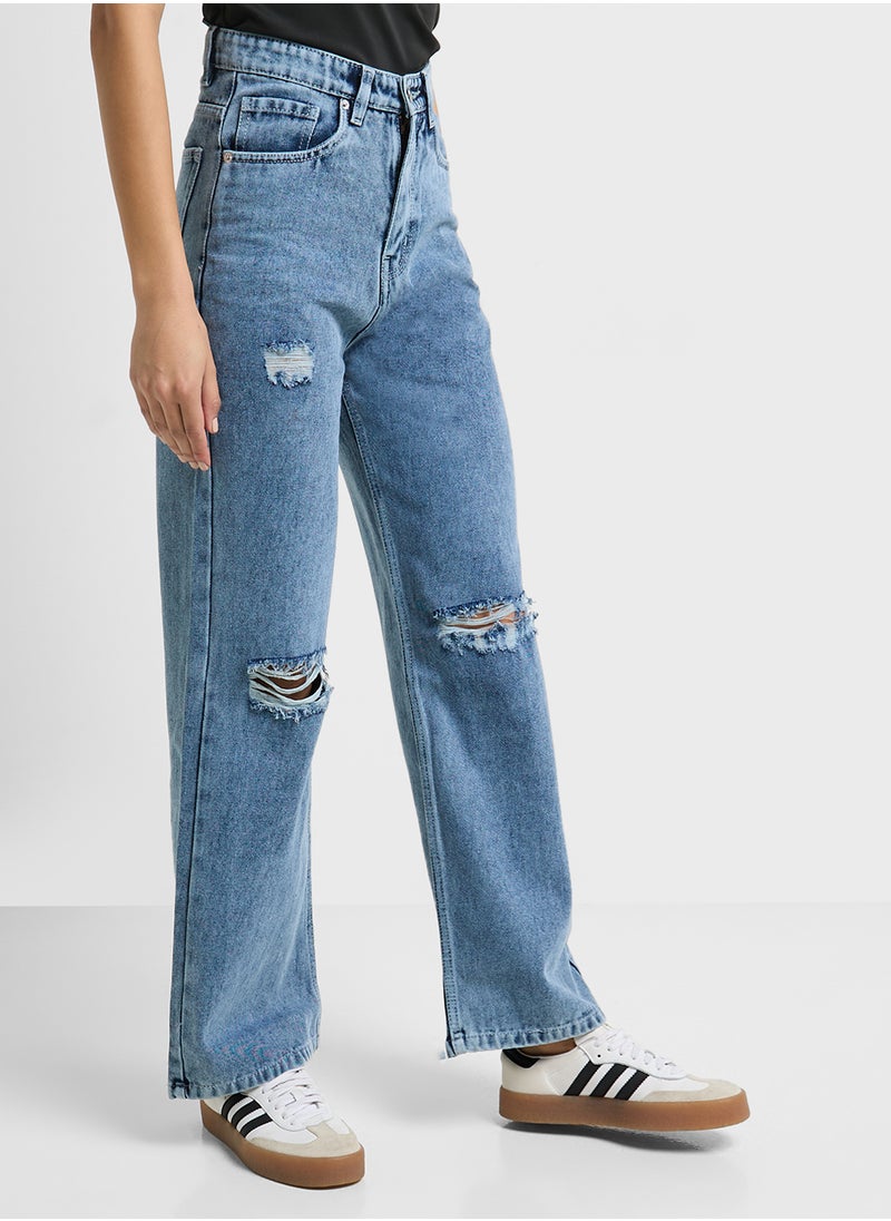 Ginger High Rise Distressed Wide Leg Jeans  - Image 1
