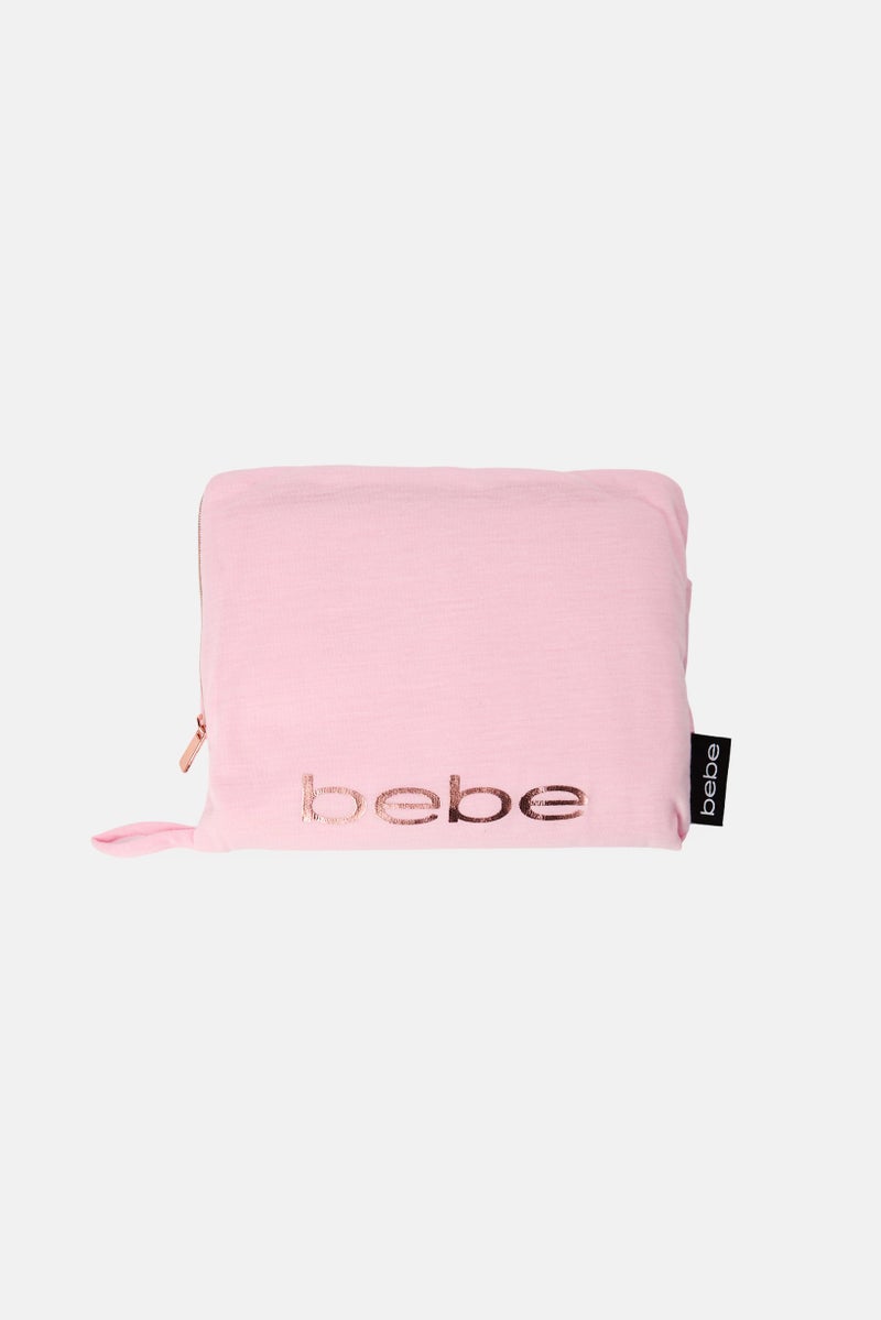 bebe 2 Pcs Brand Logo Jersey Knit Travel Blanket Set, Pink - Image 2