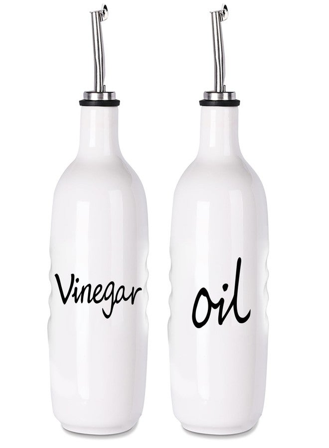 HAOTOP Farmhouse Ceramic Oil and Vinegar Dispenser Bottle Set, Perfect for Storage of Oil and Vinegar,16 oz (White) - Image 1