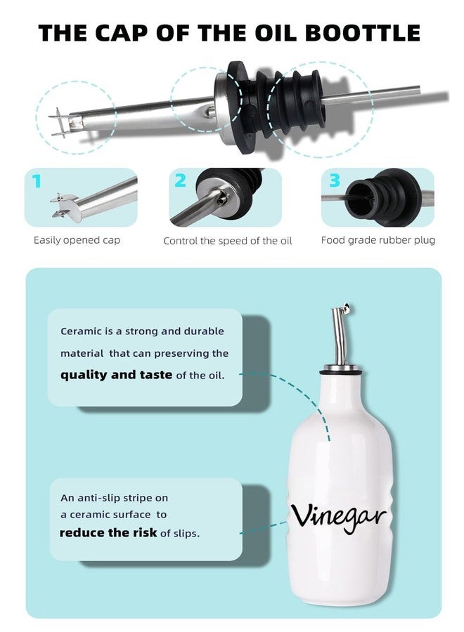 HAOTOP Farmhouse Ceramic Oil and Vinegar Dispenser Bottle Set, Perfect for Storage of Oil and Vinegar,16 oz (White) - Image 2