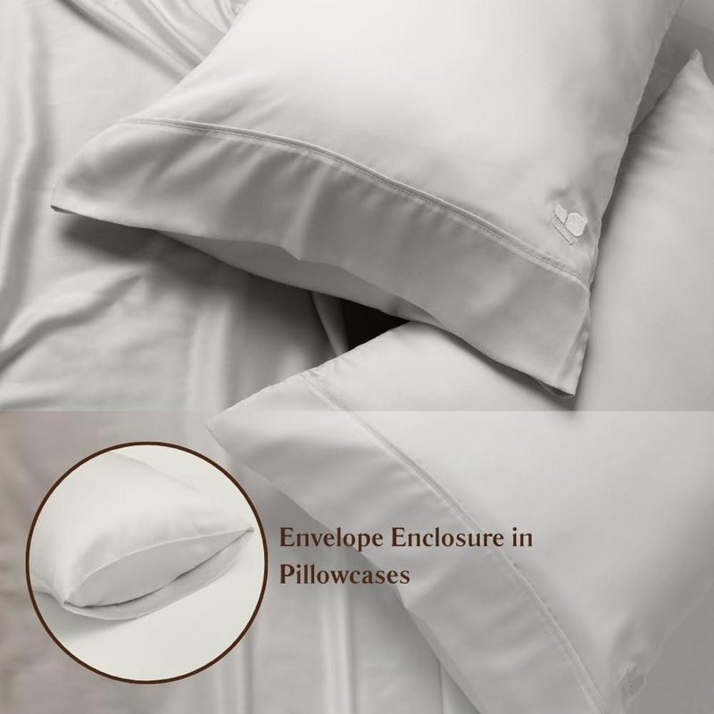 ArthCrafted 100% Austrian Eucalyptus Sheets Queen Size 4PC  Tencel Sheets Queen Size  Tencel Lyocell Sheets  Tencel Bed Sheets Softer Than Silk Sheets  18"" Deep Pocket Queen Sheets Set (Oat Milk) - Image 5