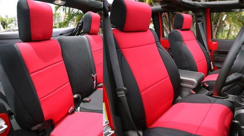 GEARFLAG Neoprene Seat Cover Custom fits Wrangler JK 20072017 Unlimited 4 Door NOSide airbag Full Set Front  Rear Seats RedBlack