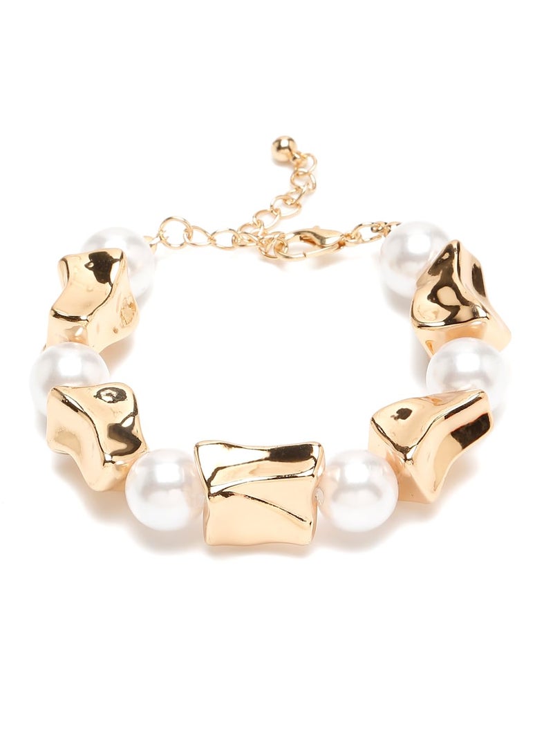 YouBella Gifts Stylish Latest Celebrity Inspired Gold Plated Pearl Jwell Necklace and Bracelet Combo Jewellery Set for Girls and Women (Style 1) - Image 5