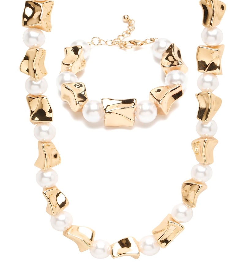 YouBella Gifts Stylish Latest Celebrity Inspired Gold Plated Pearl Jwell Necklace and Bracelet Combo Jewellery Set for Girls and Women (Style 1) - Image 1