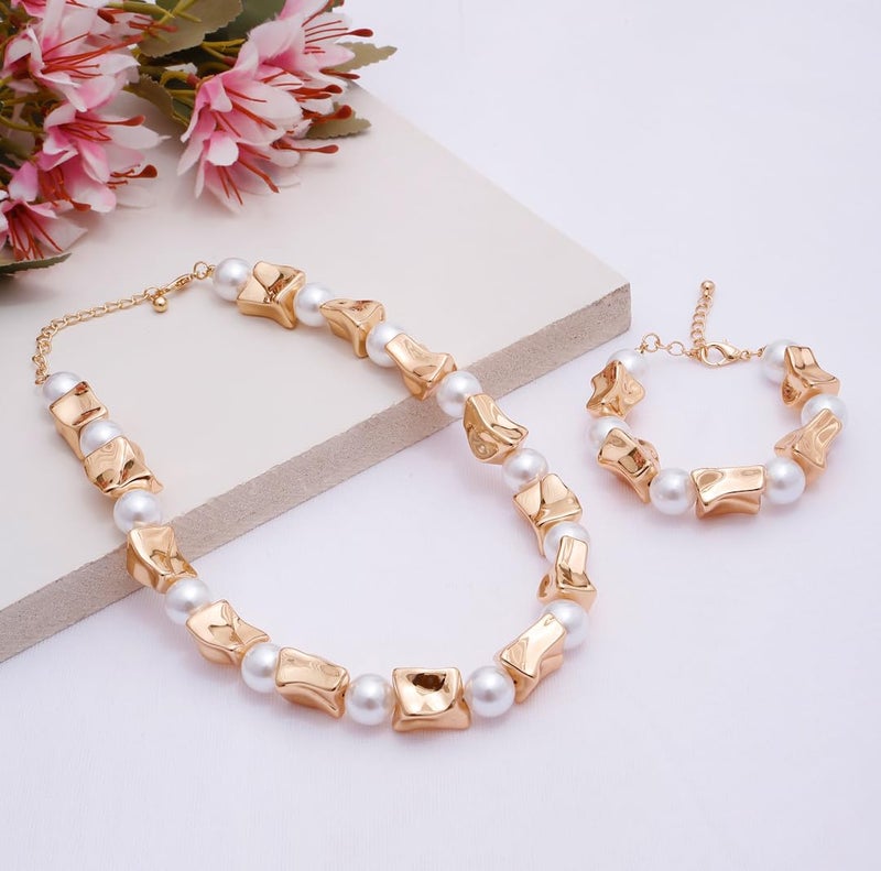 YouBella Gifts Stylish Latest Celebrity Inspired Gold Plated Pearl Jwell Necklace and Bracelet Combo Jewellery Set for Girls and Women (Style 1) - Image 2