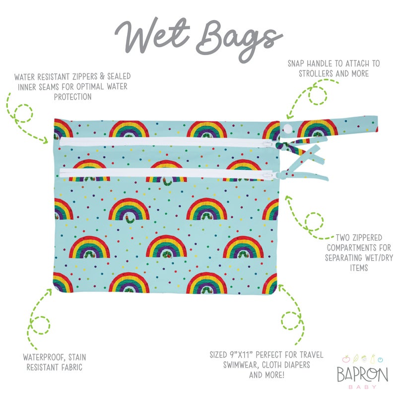 BapronBaby Eric Carle Rainbow Caterpillar Wet Dry Bag - Waterproof Two Zipper Pockets - Reusable for Mealtime, Diapers, Stroller, Snacks, Swimsuits - Machine Washable - 11" x 9" - Image 2