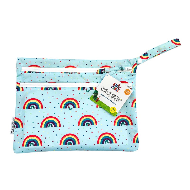BapronBaby Eric Carle Rainbow Caterpillar Wet Dry Bag - Waterproof Two Zipper Pockets - Reusable for Mealtime, Diapers, Stroller, Snacks, Swimsuits - Machine Washable - 11" x 9" - Image 1