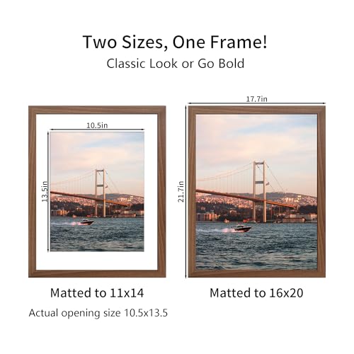 YESKAY 16x20 Picture Frame Brown Set of 3, Display Pictures 11x14 with Mat or 16 x 20 Without Mat, Poster Frames 16x20 for Wall Hanging Horizontal and Vertical - Image 3