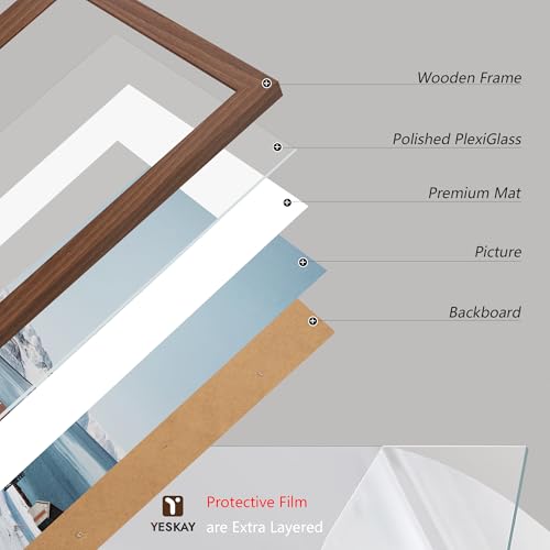 YESKAY 16x20 Picture Frame Brown Set of 3, Display Pictures 11x14 with Mat or 16 x 20 Without Mat, Poster Frames 16x20 for Wall Hanging Horizontal and Vertical - Image 4