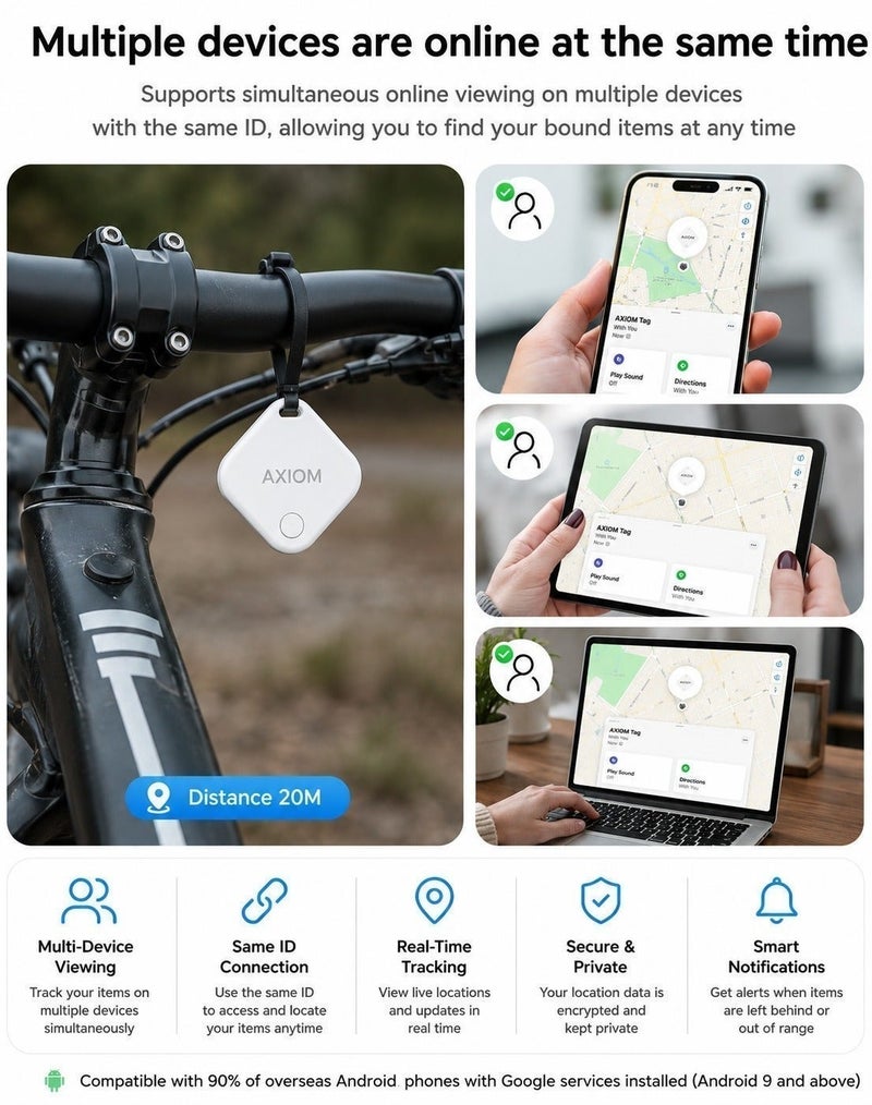 AXIOM GPS Smart Tag for Apple Find My – Bluetooth Item Tracker for Keys, Wallet, Luggage, Bags & Personal Belongings | Real-Time Location Tracking | Lost Item Finder | iPhone, iPad & Mac Compatible - Image 2