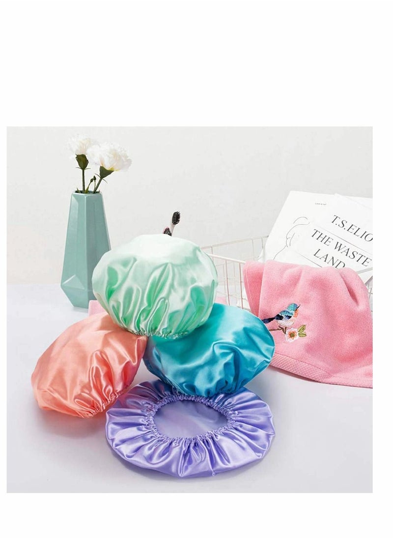 Y&D - 4 Pack Shower Cap, Luxury Cap Waterproof & Double Layer Reusable Bath for Women Spa, Hair Salon, Home Hotel Travel Use - Image 1