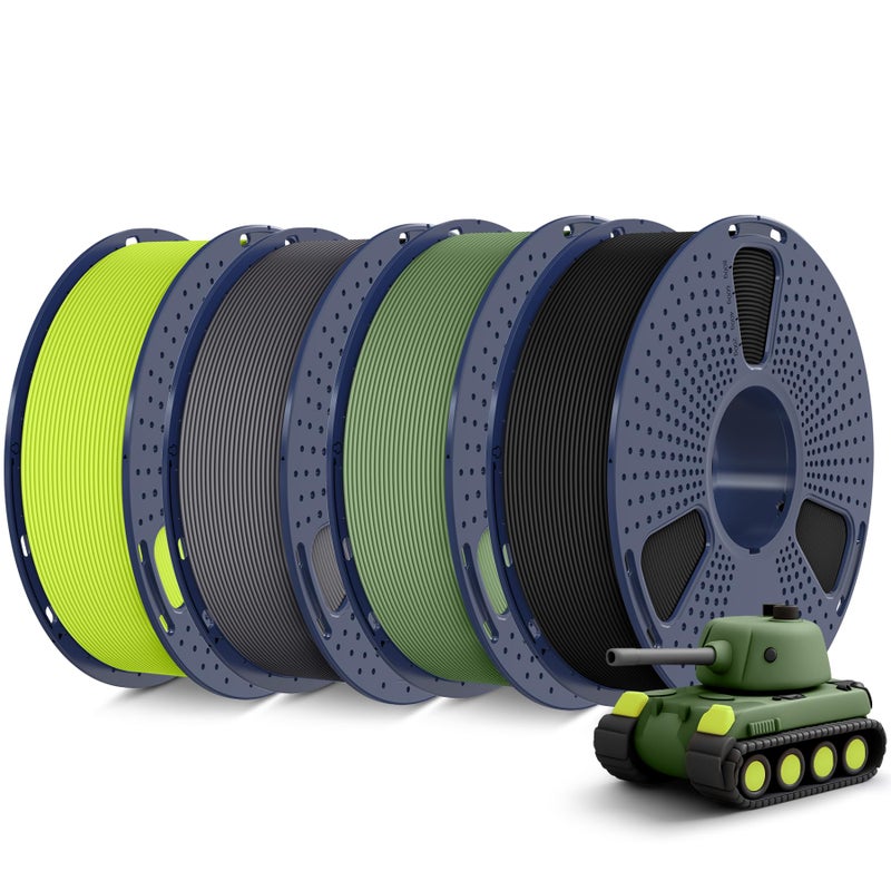 SUNLU 4KG 3D Printer Filament Bundle PLA Matte 1.75mm, Neatly Wound Filament with Matte Finish, Print with 99% FDM 3D Printers, 1kg Spool (2.2lbs), 4 Packs, Black+Olive Green+Gray+Bright Yellow - Image 1