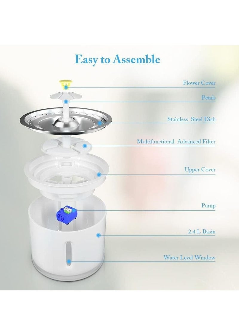 Arabest Cat Water Fountain Stainless Steel, 81oz/2.4L Cat Fountain with Smart Pump and LED Indicator for Water Shortage Alert, Cat and Dog Fountain with 3 Filters for Cats, Dogs (Stainless Steel)  - Image 2