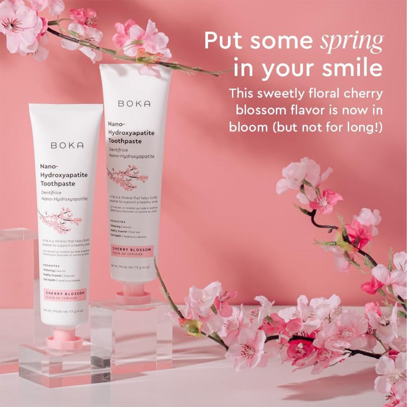Boka Fluoride Free Toothpaste - Nano Hydroxyapatite, Remineralizing, Sensitive Teeth, Whitening - Dentist Recommended Adult & Kids Oral Care - Cherry Blossom Flavor, 4 Fl Oz 1 Pk - US Manufactured - Image 5
