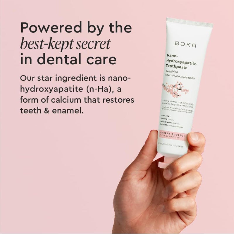 Boka Fluoride Free Toothpaste - Nano Hydroxyapatite, Remineralizing, Sensitive Teeth, Whitening - Dentist Recommended Adult & Kids Oral Care - Cherry Blossom Flavor, 4 Fl Oz 1 Pk - US Manufactured - Image 4