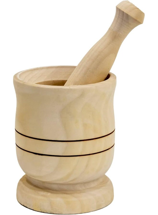 Cuisine Art Wooden Mortar Pestle Set, Household Food Supplement Natural Grinder Suitable Hand Grinder Crusher For Grinding Spices Herb Food And Garlic Fruit Kitchen Tool 12X11Cm  - Image 3