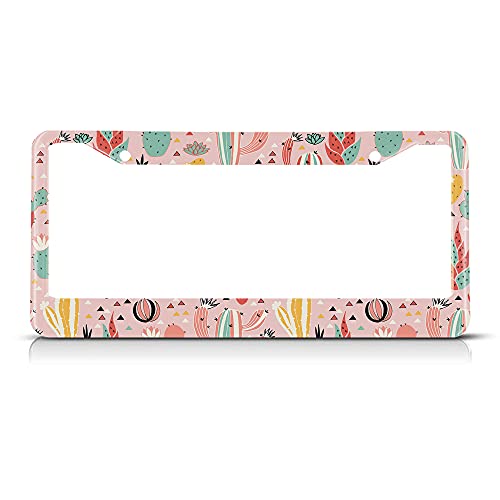 Beabes Pretty Floral Pattern Unique Retro Flower Novelty Folk License Plate Car Tag Holder Metal License Plate Frame for US Vehicles Standard - Image 1