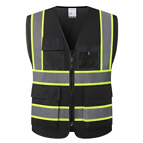 HATAUNKI Reflective Safety Vest for Men Women High Visibility Vest with 8 Pockets and Front Zipper Mesh Reflective Vest Meets ANSI/ISEA Standards (Black-07, XX-Large) - Image 3