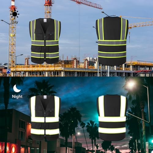 HATAUNKI Reflective Safety Vest for Men Women High Visibility Vest with 8 Pockets and Front Zipper Mesh Reflective Vest Meets ANSI/ISEA Standards (Black-07, XX-Large) - Image 5