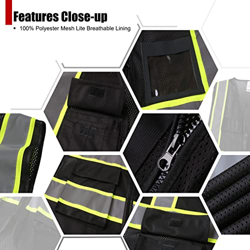 HATAUNKI Reflective Safety Vest for Men Women High Visibility Vest with 8 Pockets and Front Zipper Mesh Reflective Vest Meets ANSI/ISEA Standards (Black-07, XX-Large) - Image 4