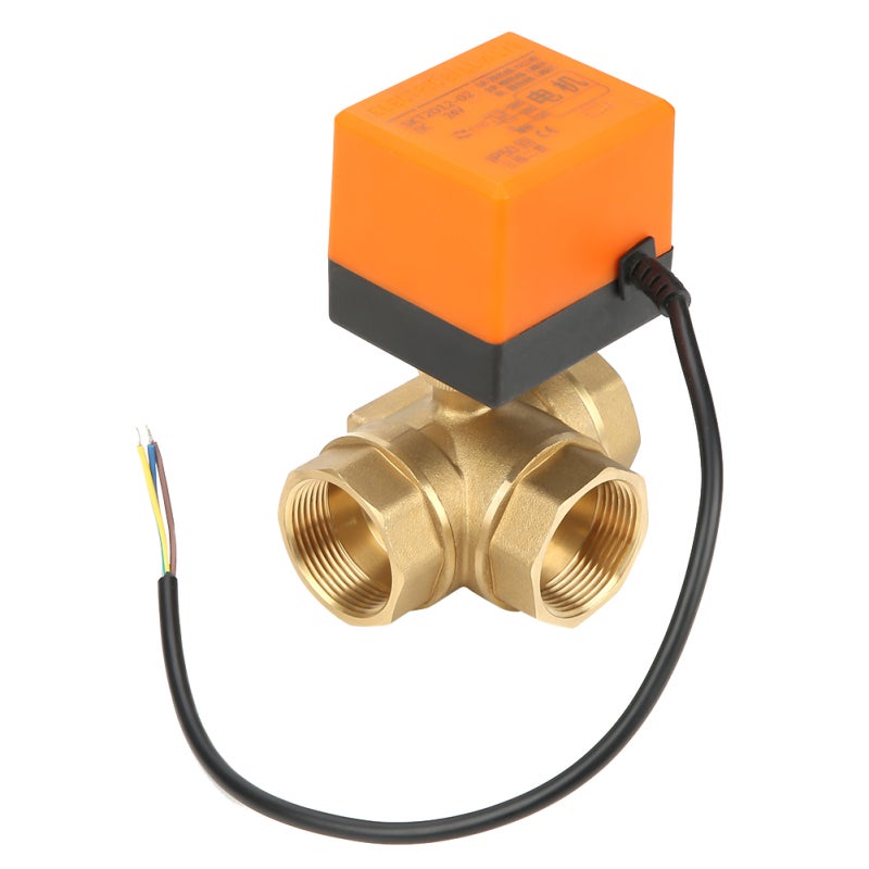 Electric Ball Valve 3-Way Brass DC24V Motorized Actuator Valve for HVAC Fan Coil Water Control System - Durable Leak-Proof Design - Image 1