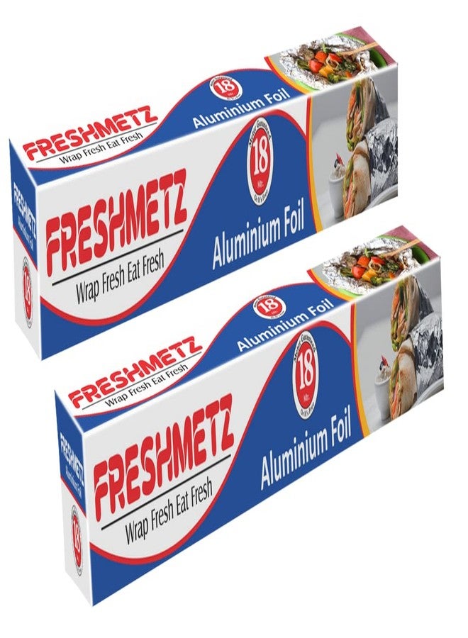 FRESHMETZ ورق ألومنيوم فريش ميتز ١٨ متر | ورق فضي غذائي ١١ ميكرون | عبوة من قطعتين | ورق مطبخ متعدد الاستخدامات للطبخ والخبز وتخزين الطعام - Image 1