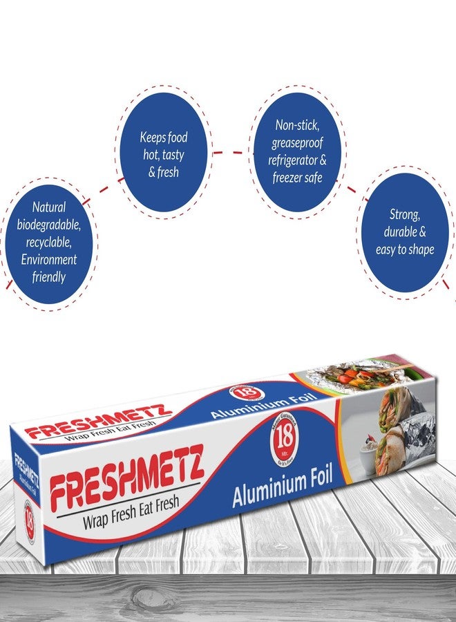 FRESHMETZ ورق ألومنيوم فريش ميتز ١٨ متر | ورق فضي غذائي ١١ ميكرون | عبوة من قطعتين | ورق مطبخ متعدد الاستخدامات للطبخ والخبز وتخزين الطعام - Image 4