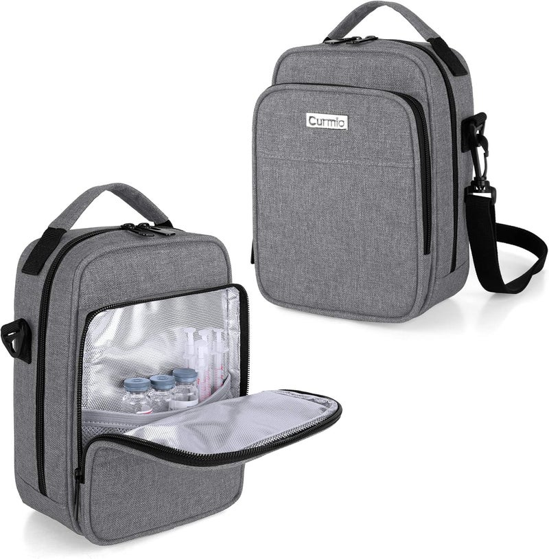 CURMIO Insulin Cooler Travel Case, Diabetic Medication Organizer Bag with Shoulder Strap for Diabetic Supplies, Gray (Patented Design)