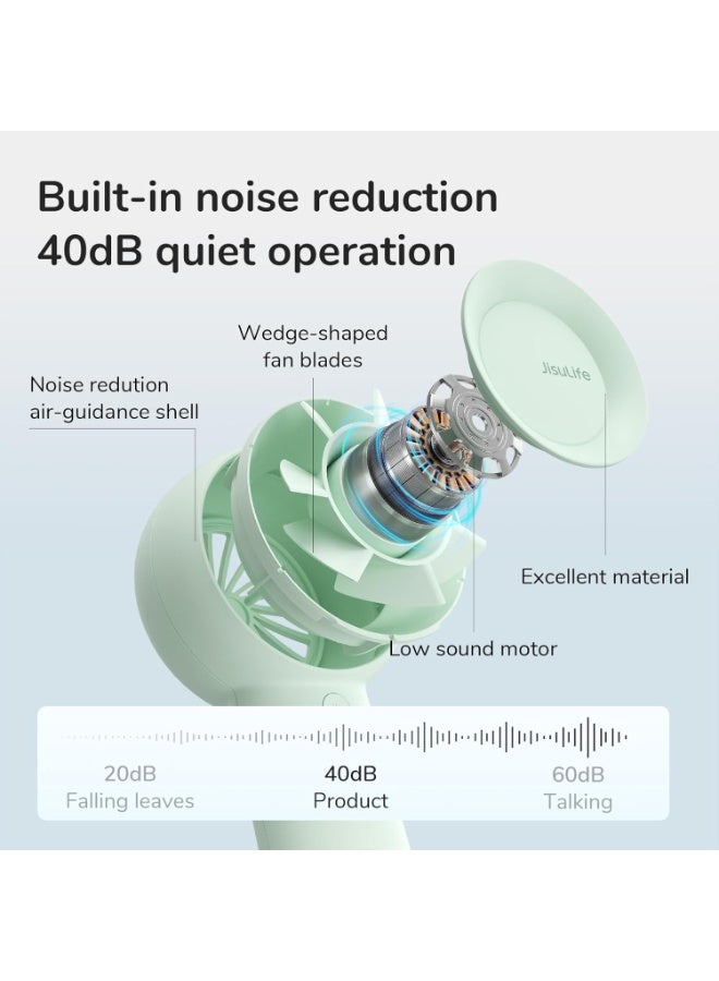 جيسيو لايف مروحة يدوية توربو من JISULIFE [أقصى وقت تبريد 16 ساعة] مروحة يدوية صغيرة محمولة، 4000 مللي أمبير في الساعة، قابلة لإعادة الشحن عبر USB، تعمل بالبطارية، 5 سرعات، مناسبة للسفر/الخارج/المنزل/المكتب - خضراء - Image 5