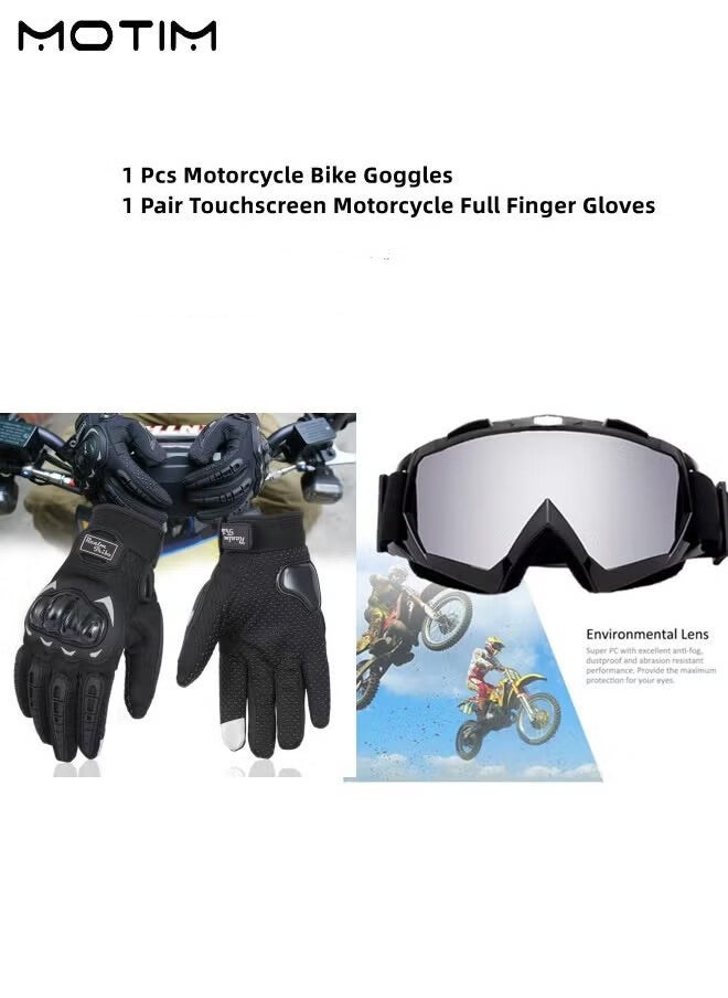 Motim 1 Pcs Motorcycle Goggles, Dirt Bike ATV Motocross Anti-UV Adjustable Riding Offroad Protective Glasses, 1 Pair Touchscreen Motorcycle Racing Gloves Full Finger Gloves  - Image 1