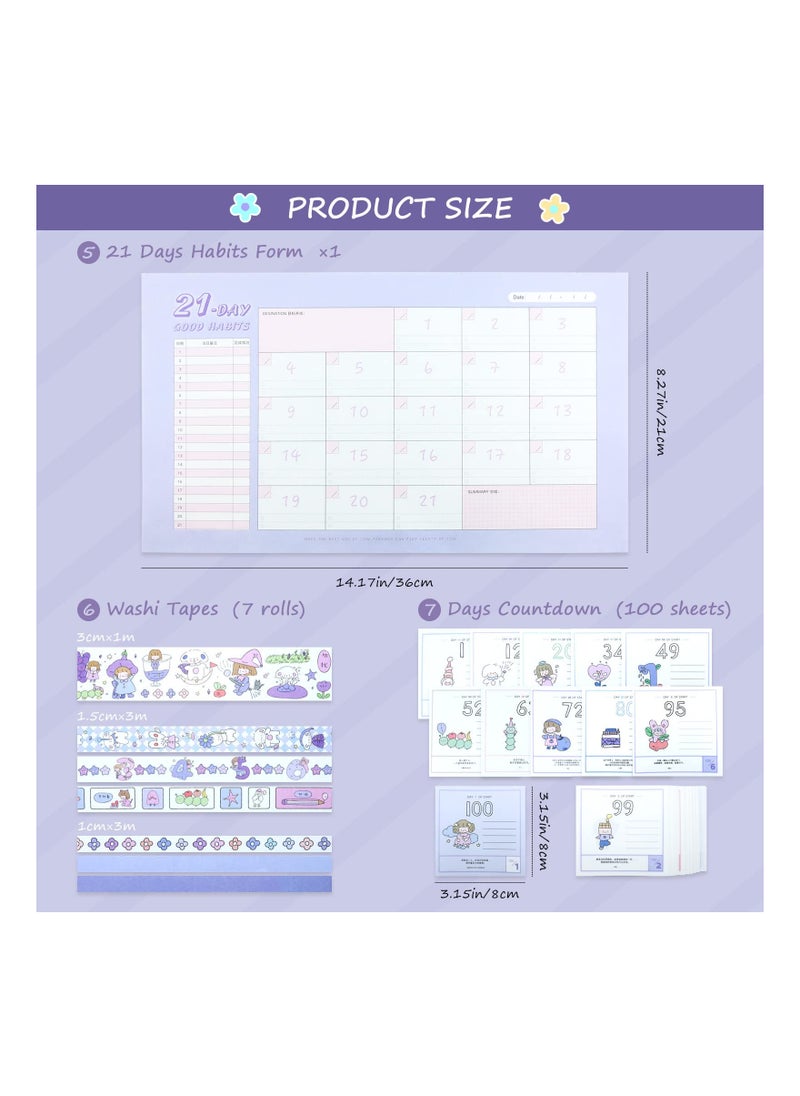 SYOSI - Cute Washi Masking Tape Memo Pad Stickers Set, Including Writing Pads Scrapbook Decorations Todo List and 7 Rolls Masking Tapes for Planning Diary Photo Album, Gifts For Girls(1 Big Box Set, Purple) - Image 1