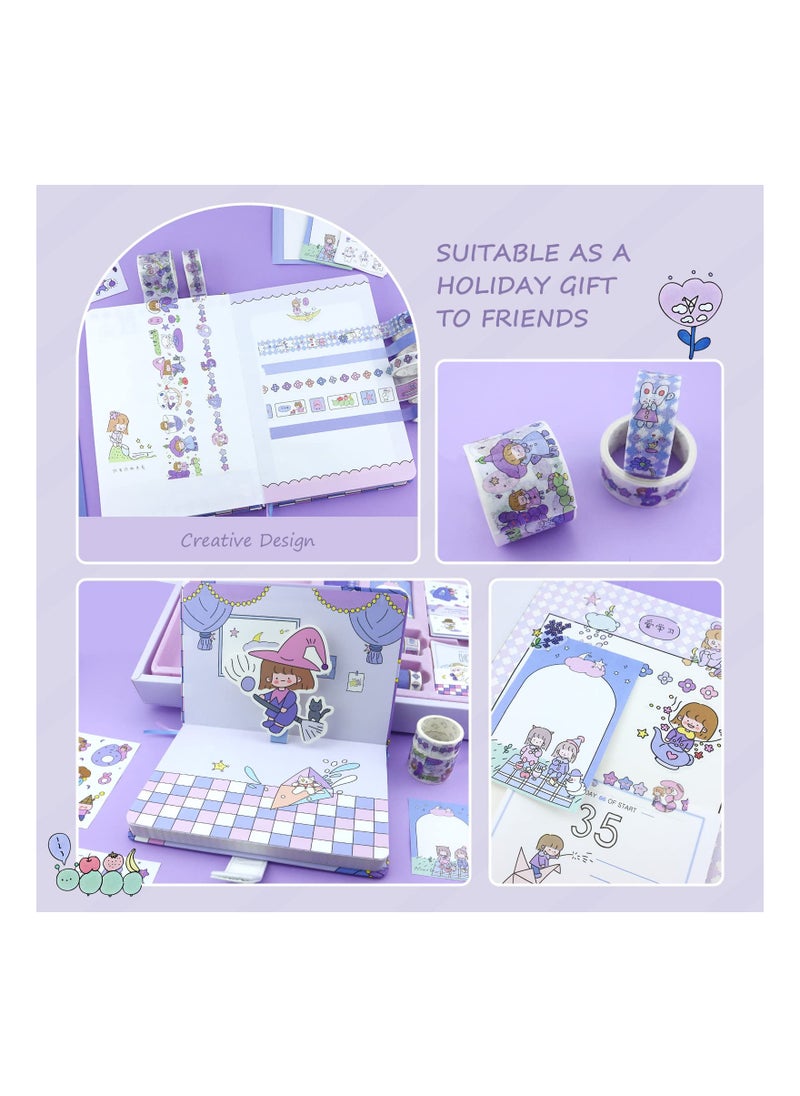 SYOSI - Cute Washi Masking Tape Memo Pad Stickers Set, Including Writing Pads Scrapbook Decorations Todo List and 7 Rolls Masking Tapes for Planning Diary Photo Album, Gifts For Girls(1 Big Box Set, Purple) - Image 1