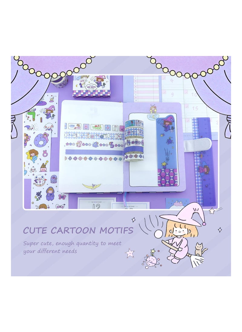 SYOSI - Cute Washi Masking Tape Memo Pad Stickers Set, Including Writing Pads Scrapbook Decorations Todo List and 7 Rolls Masking Tapes for Planning Diary Photo Album, Gifts For Girls(1 Big Box Set, Purple) - Image 1
