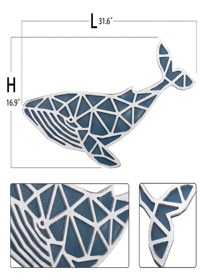 NAUTIMALL 31" Handcrafted Wooden Nautical Whale 3D Wall Art - Coastal Home Decor - Image 2