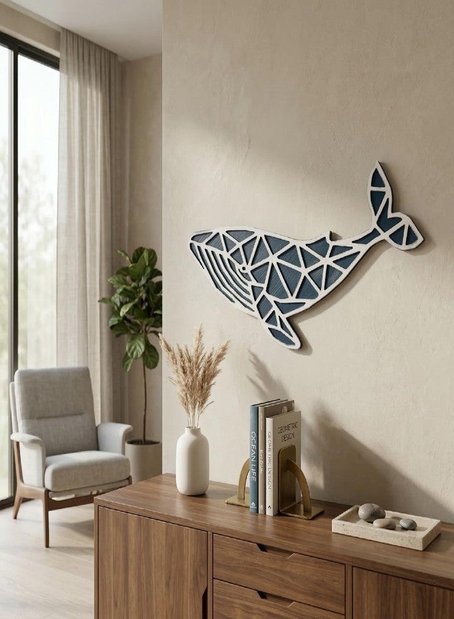 NAUTIMALL 31" Handcrafted Wooden Nautical Whale 3D Wall Art - Coastal Home Decor - Image 5