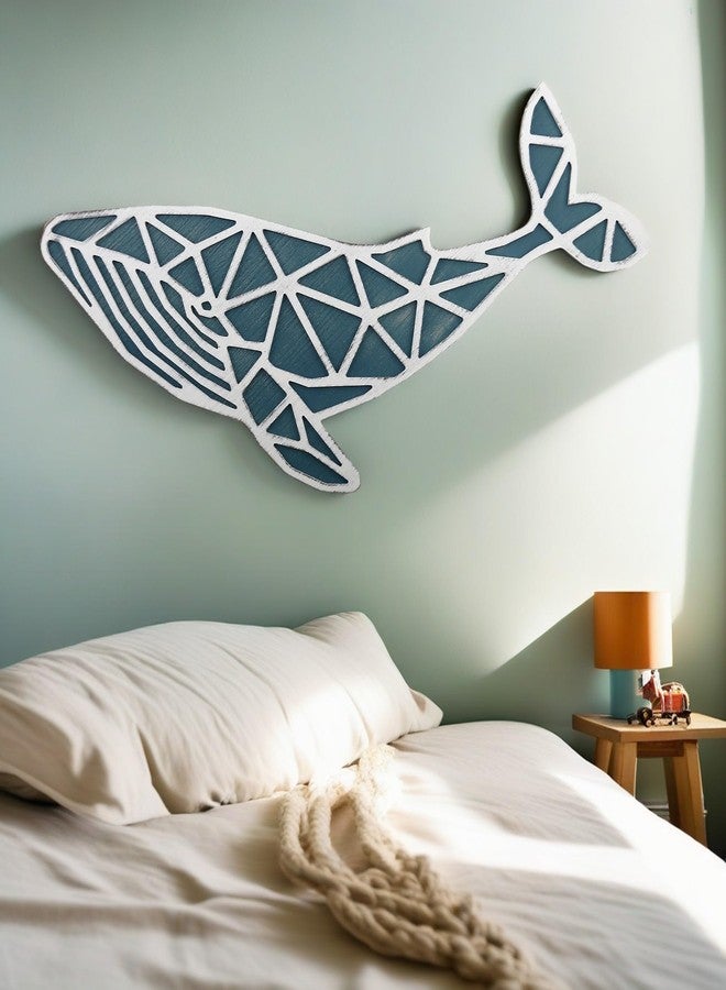NAUTIMALL 31" Handcrafted Wooden Nautical Whale 3D Wall Art - Coastal Home Decor - Image 4