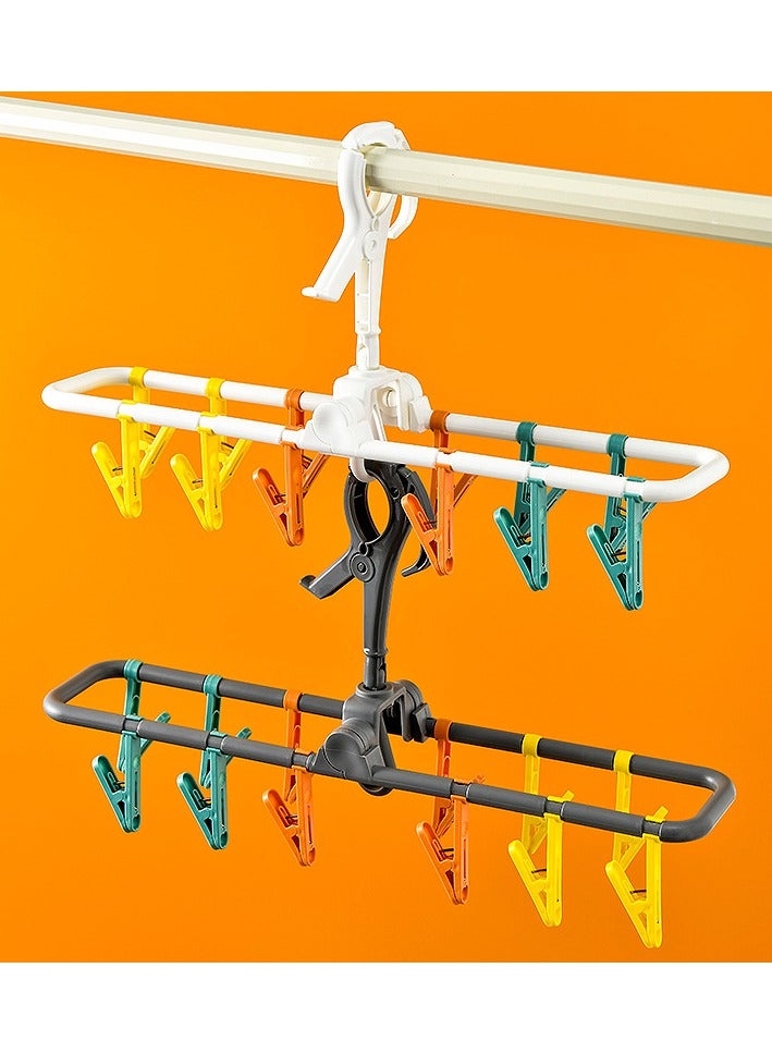 2 Pack 24 Clips Clothes Drying Rack Household Multi-functional Clothes Hanger Drying Clip Sock Clip Underwear Clip Travel - Image 2